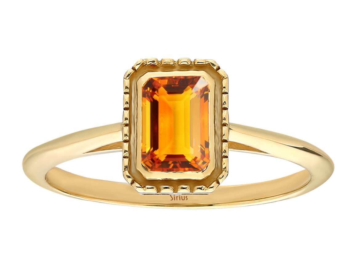 Octagon Cut Citrine Solitaire Ring