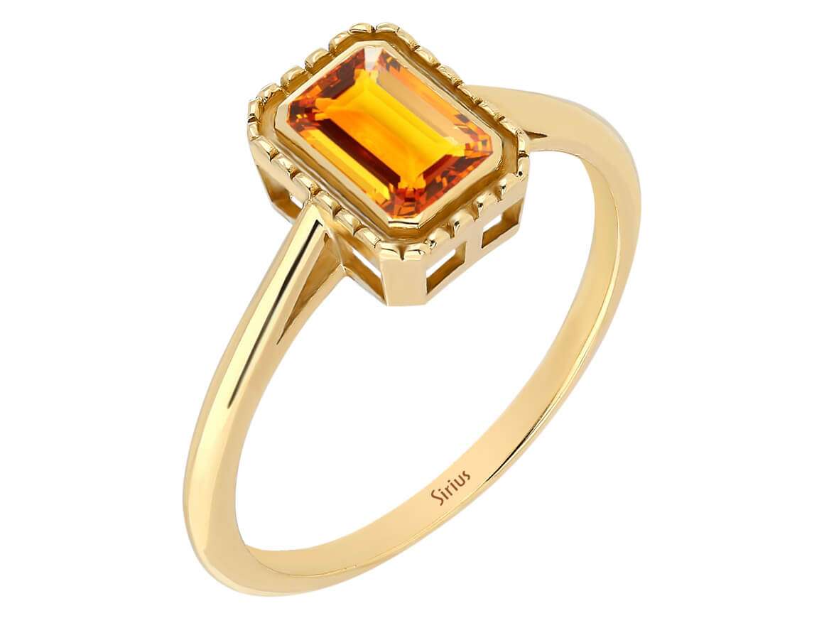 Octagon Cut Citrine Solitaire Ring