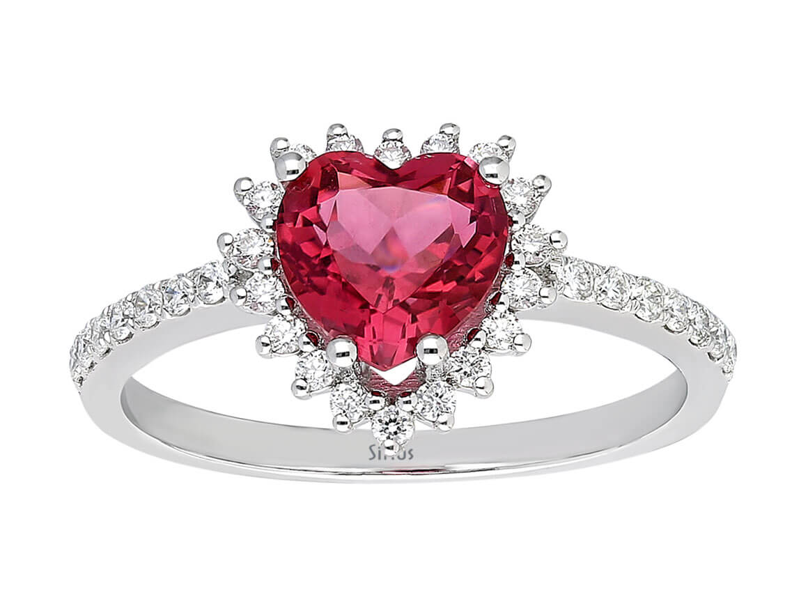 Diamond and Heart Tourmaline Ring
