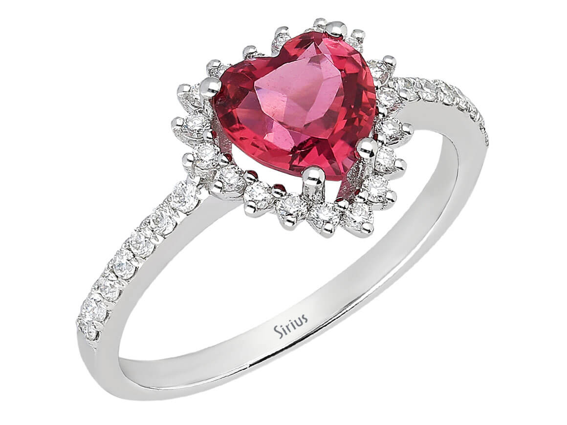 Diamond and Heart Tourmaline Ring