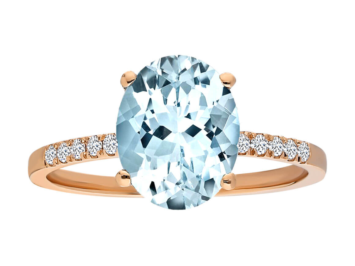 Diamond and Oval Aquamarine Ocean Ring