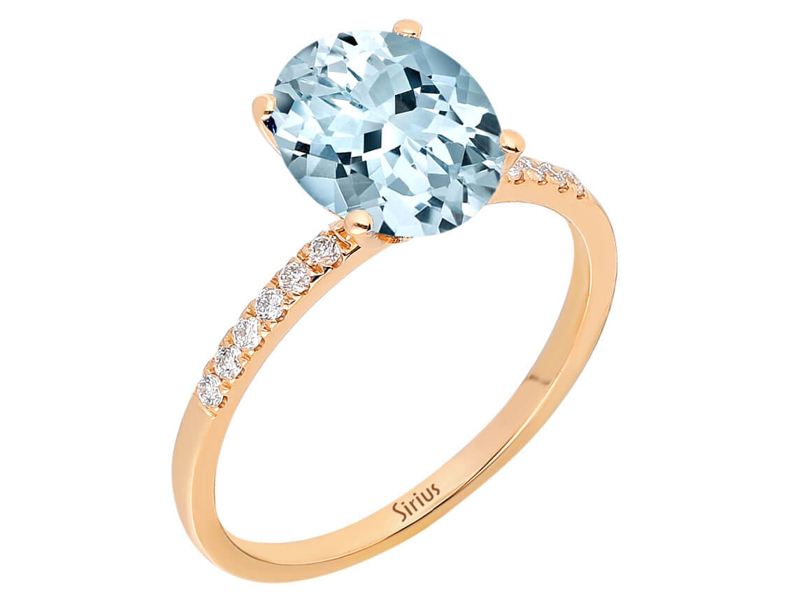 Diamond and Oval Aquamarine Ocean Ring