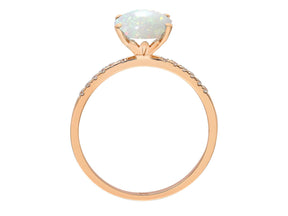 Diamond and Oval White Opal Ring