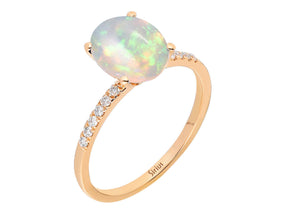 Diamond and Oval White Opal Ring