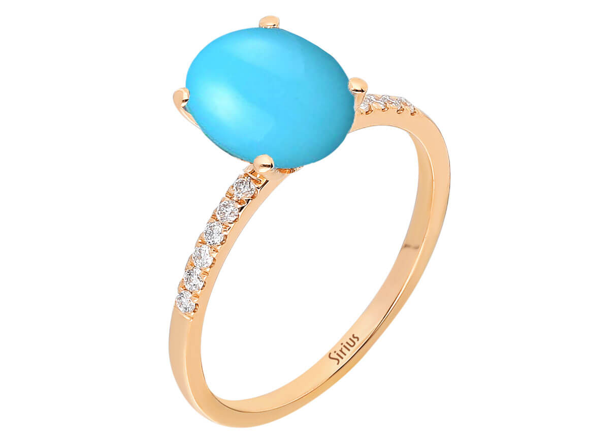 Diamond and Oval Turquoise Ring