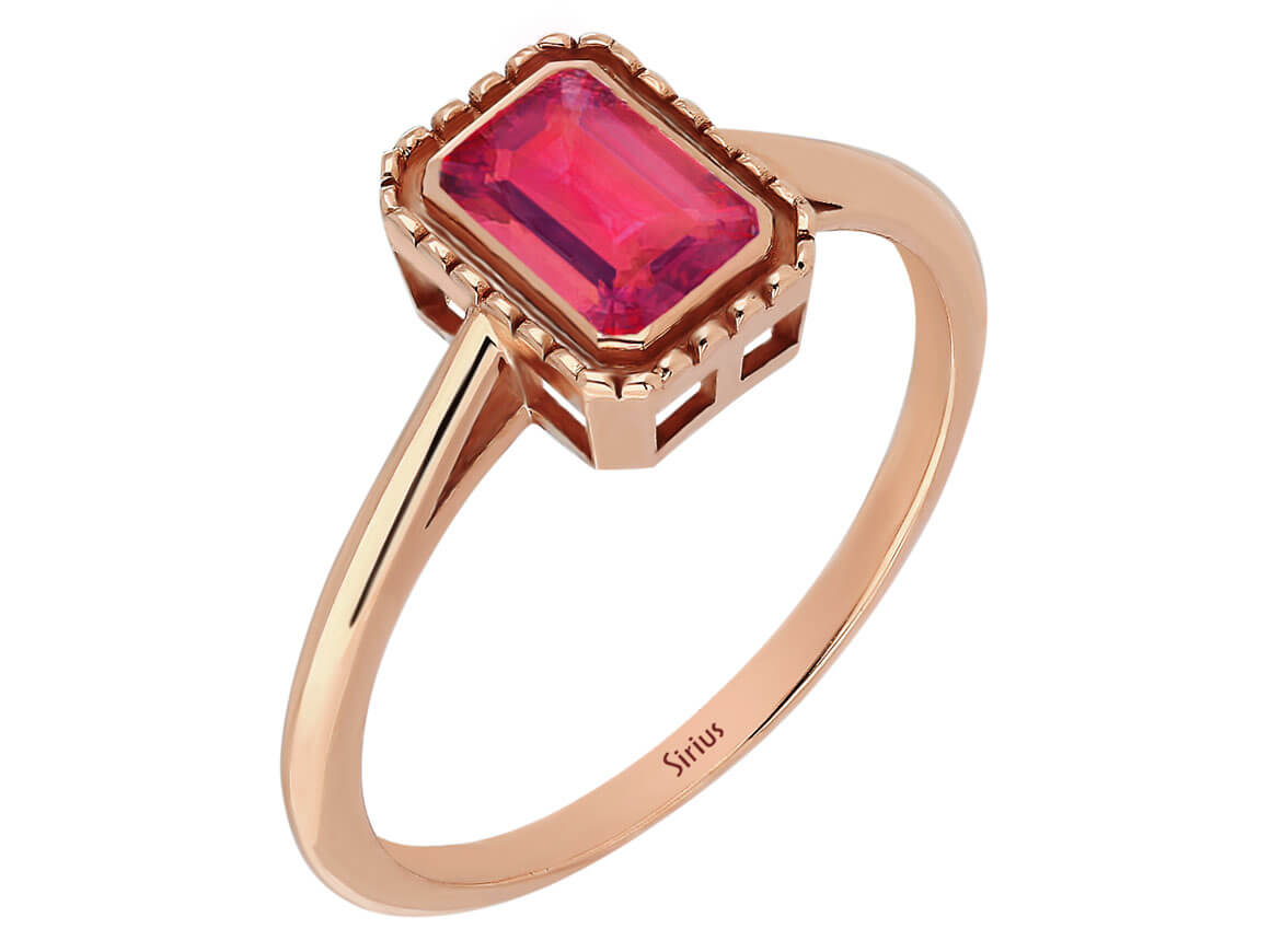 Octagon Cut Rose Tourmaline Solitaire Ring