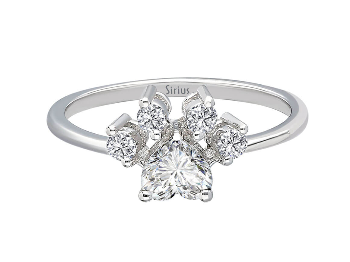 Diamond and White Sapphire Cat Paw Ring