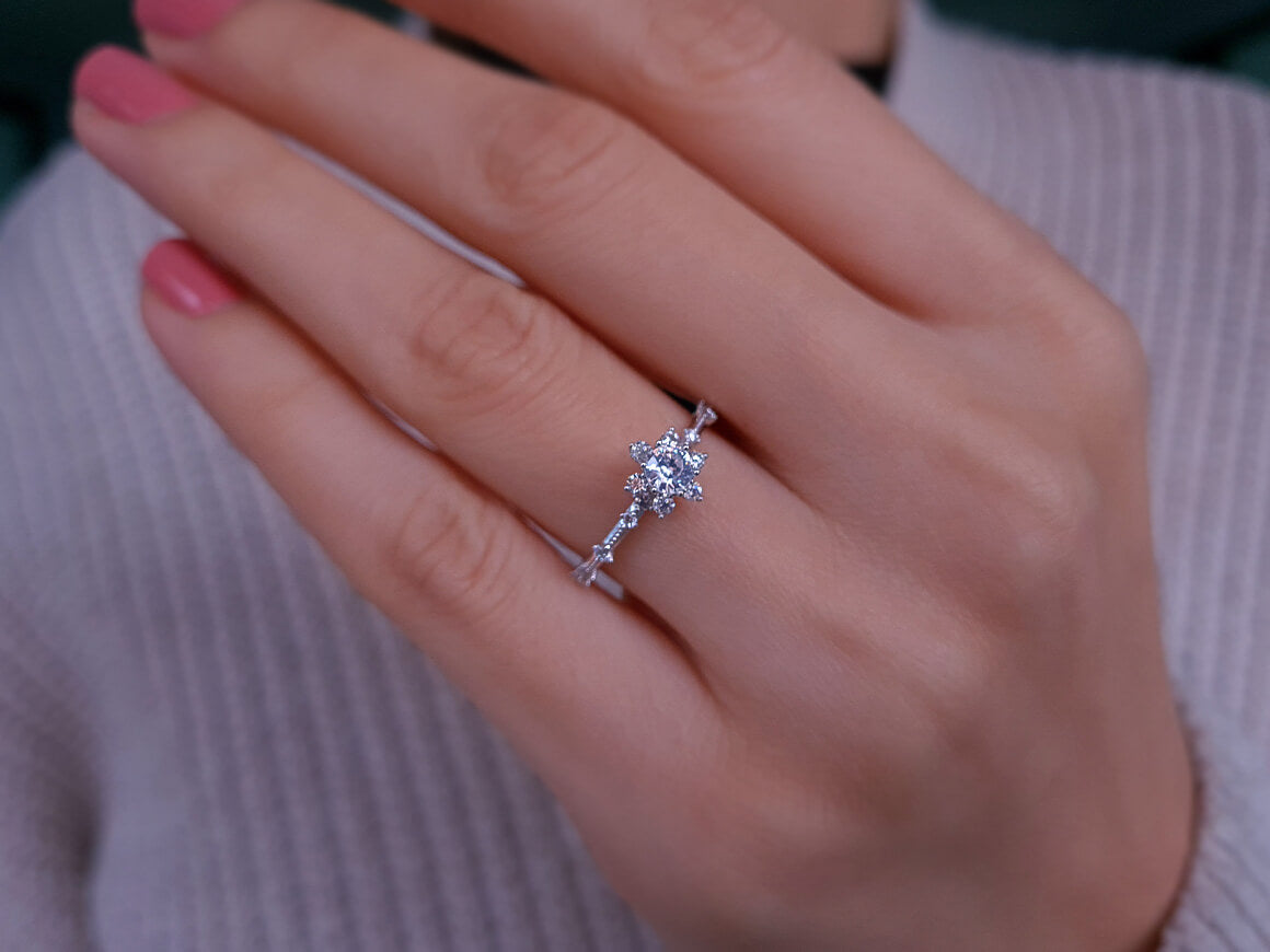 Bague solitaire diamant et saphir blanc