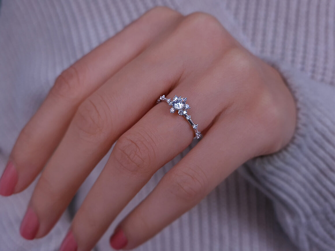 Bague solitaire diamant et saphir blanc