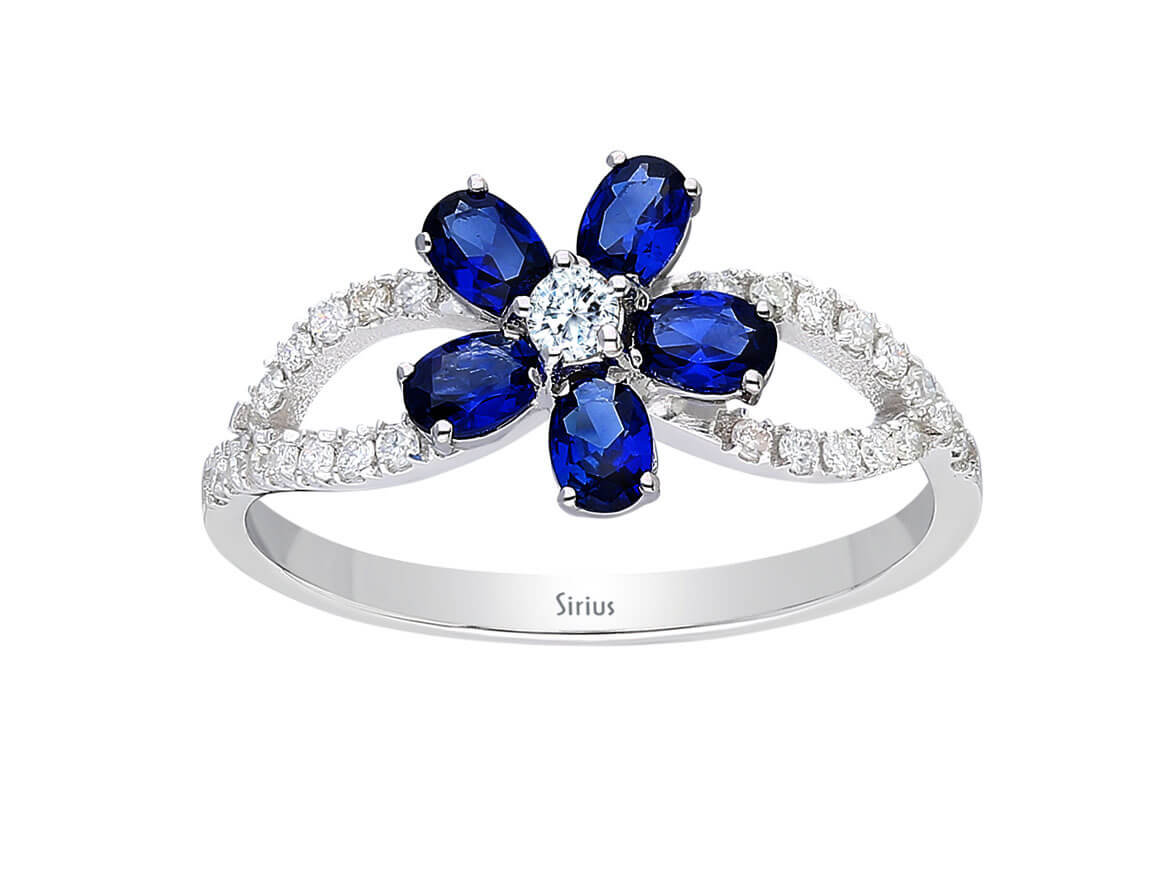 Bague Violette Diamant et Saphir Ovale