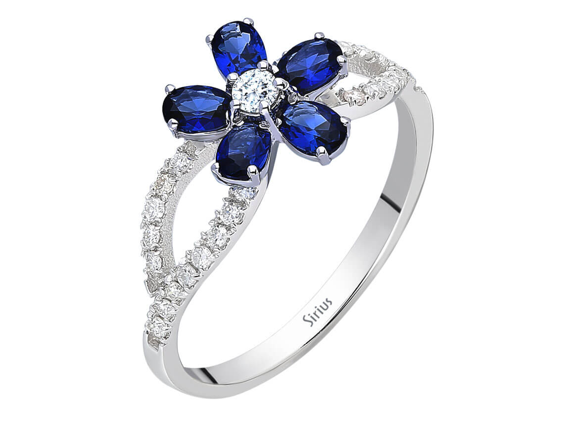 Bague Violette Diamant et Saphir Ovale