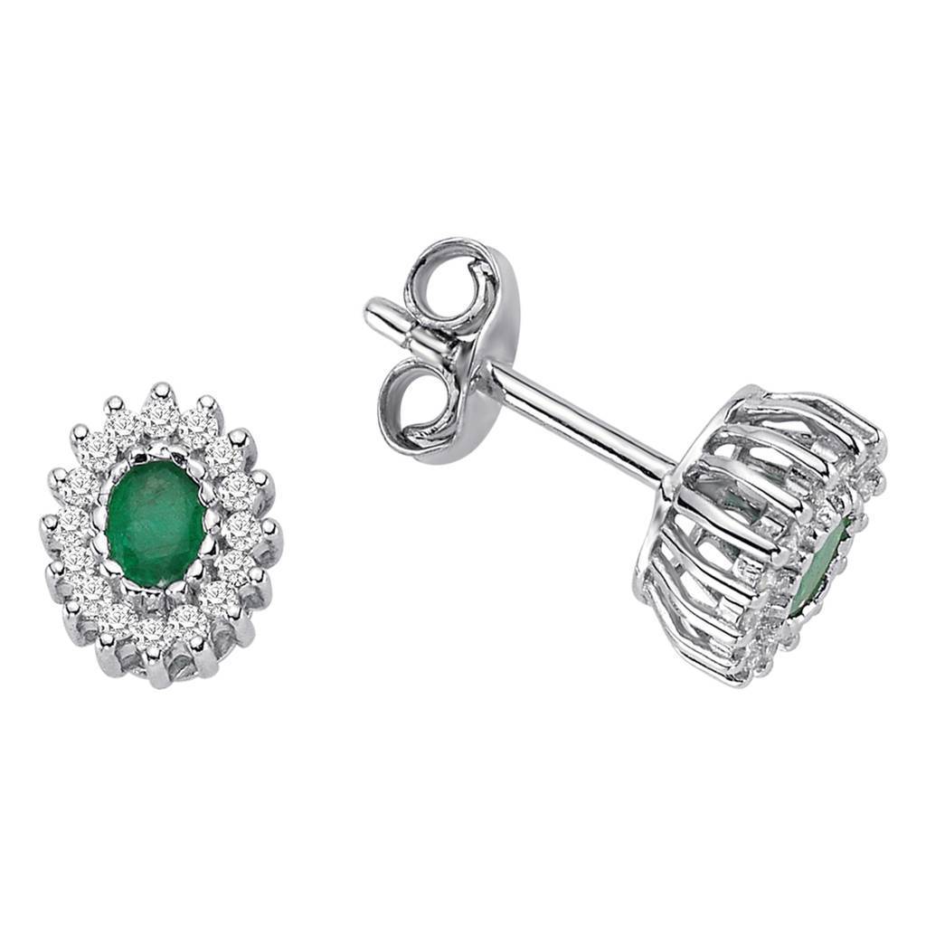Boucles d'oreilles clous diamant et émeraude ovale