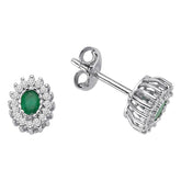 Boucles d'oreilles clous diamant et émeraude ovale