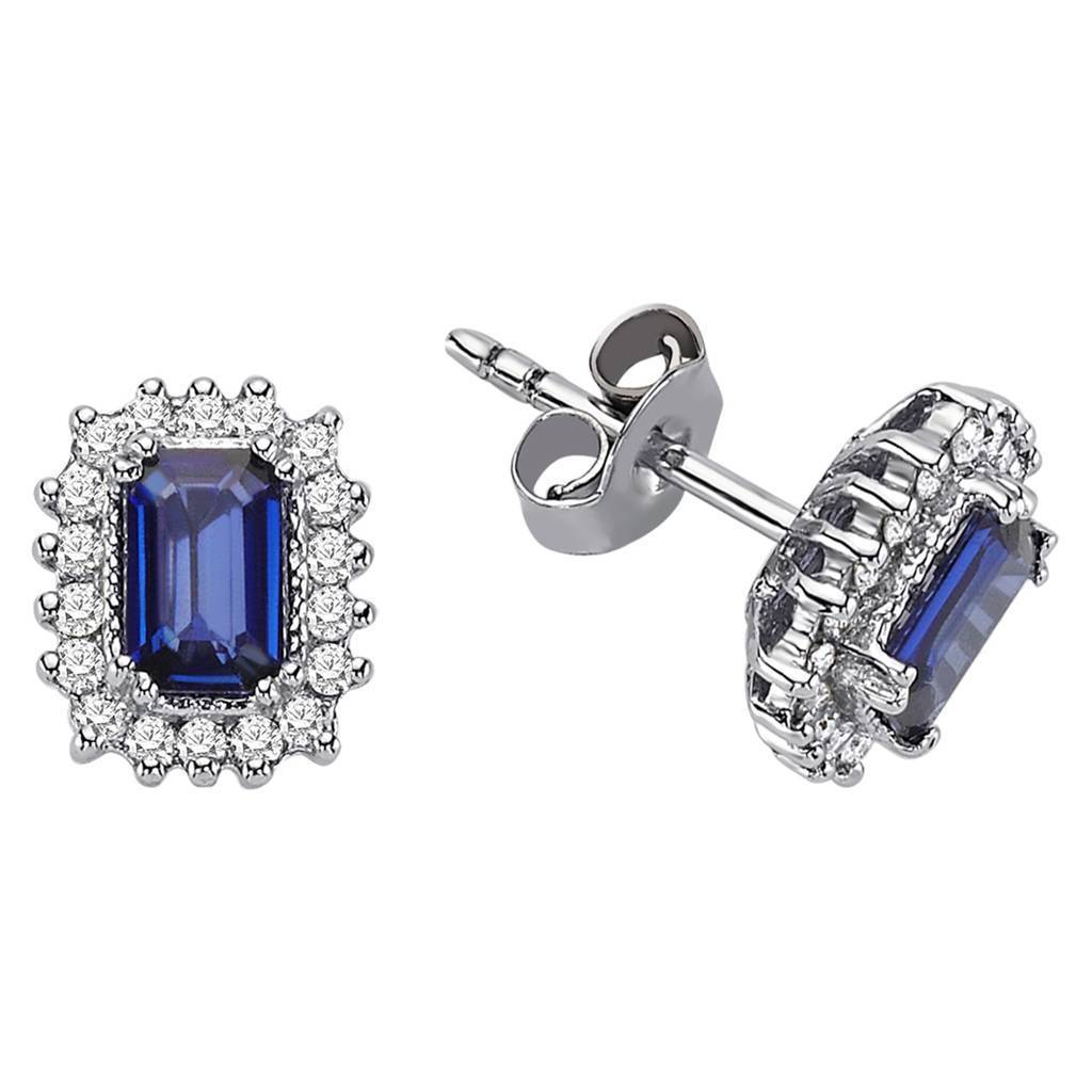 Boucles d'oreilles puces diamant et saphir octogonal