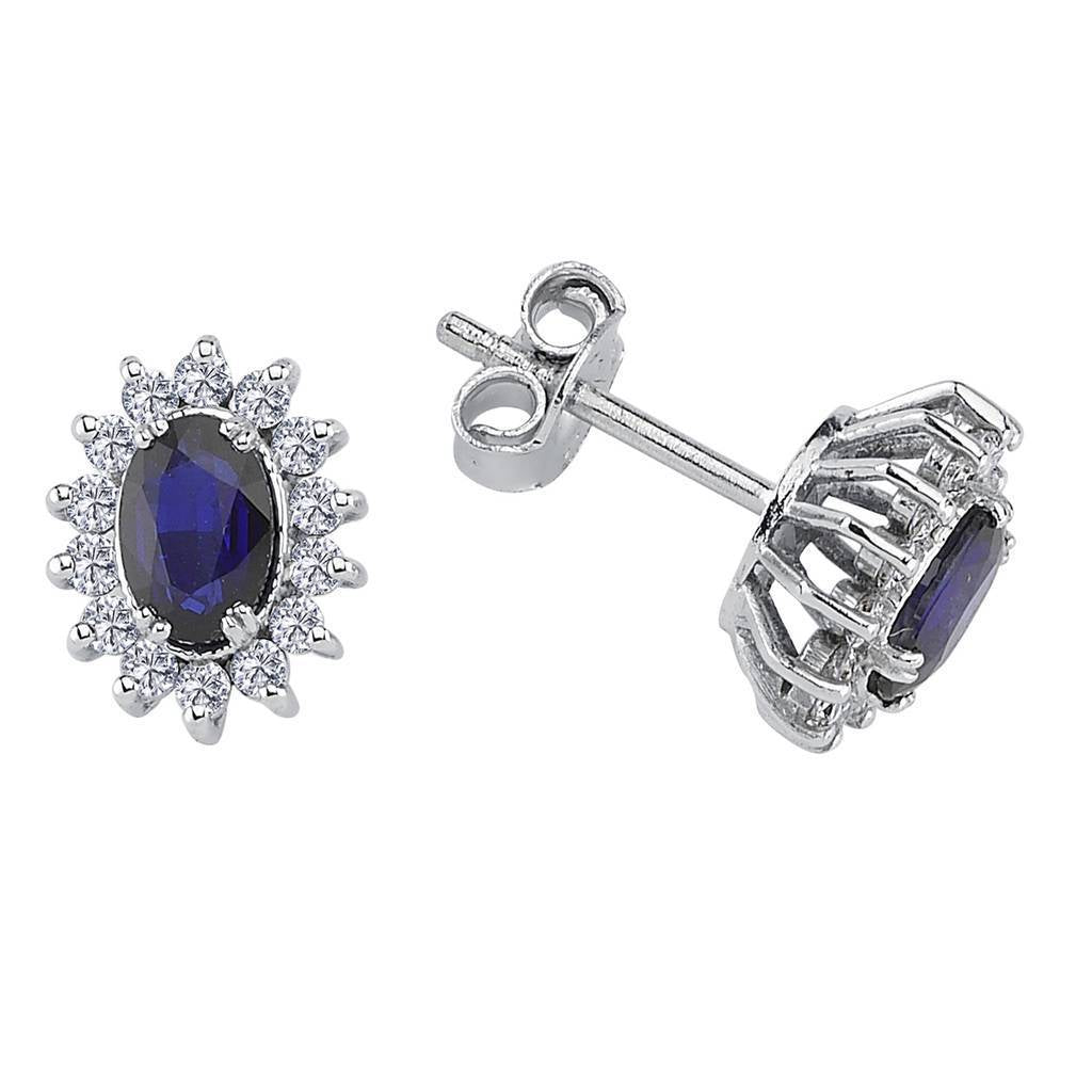 Boucles d'oreilles puces diamant et saphir ovale