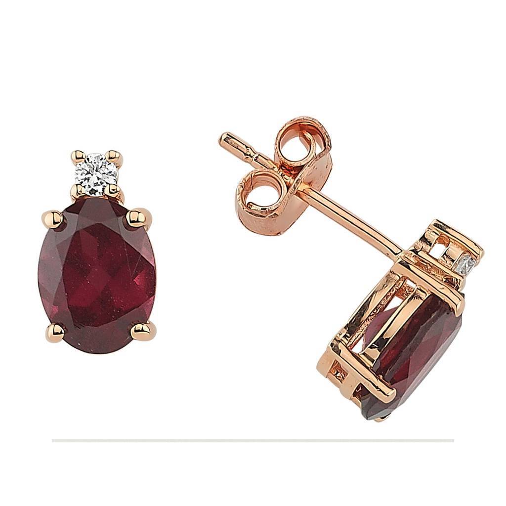 Boucles d'oreilles tiges diamant et rodalite ovale rose