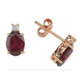 Diamond and Oval Pink Rodalite Stud Earrings