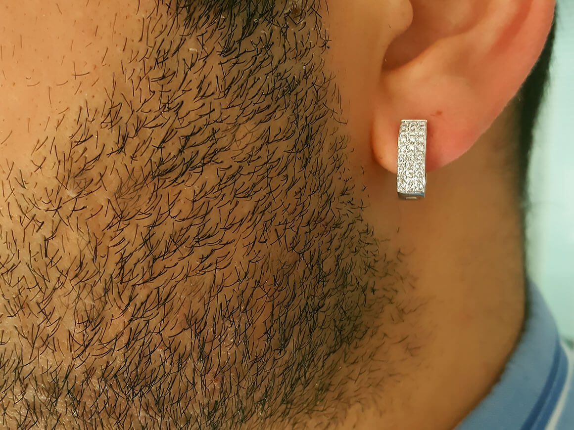 Three Row Diamond Men's Hoop Earrings