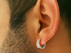 Three Row Diamond Men's Hoop Earrings