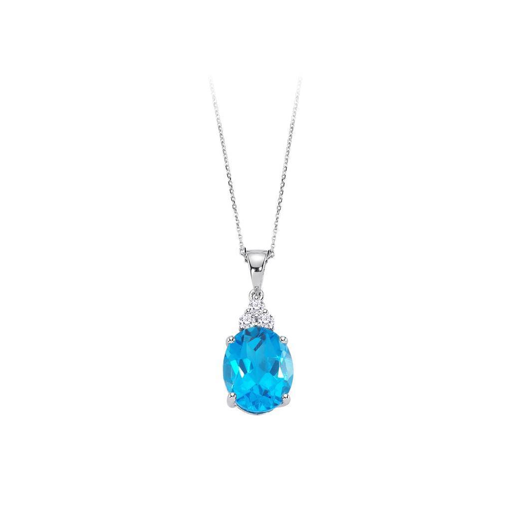 Diamond and Oval Blue Topaz Necklace