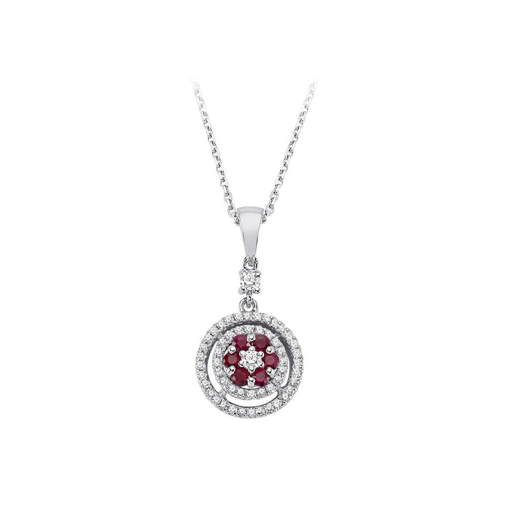 Collier floral double rang diamants et rubis