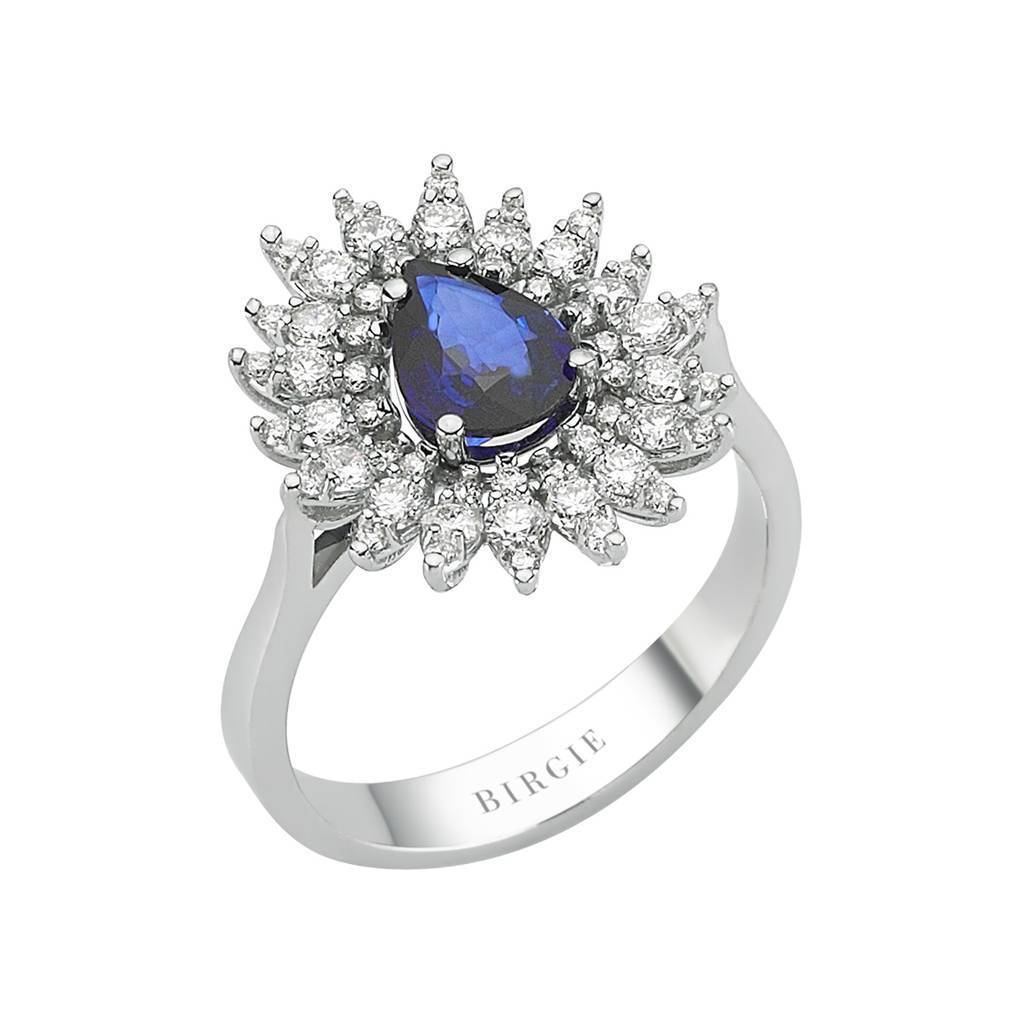 Diamond and teardrop sapphire ring
