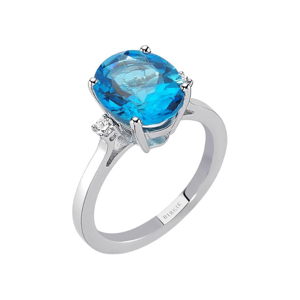 Diamond and Oval Blue Topaz Ring