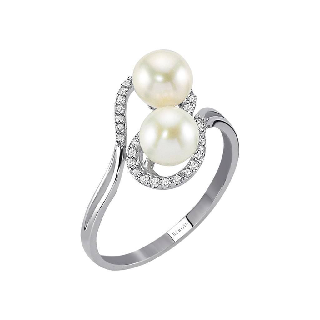Diamant und Doppelte Perle Ring