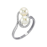 Diamant und Doppelte Perle Ring