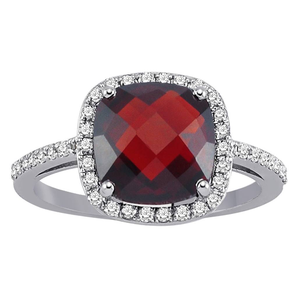 Diamond and Cushion Garnet Ring