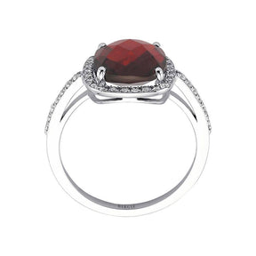 Diamond and Cushion Garnet Ring