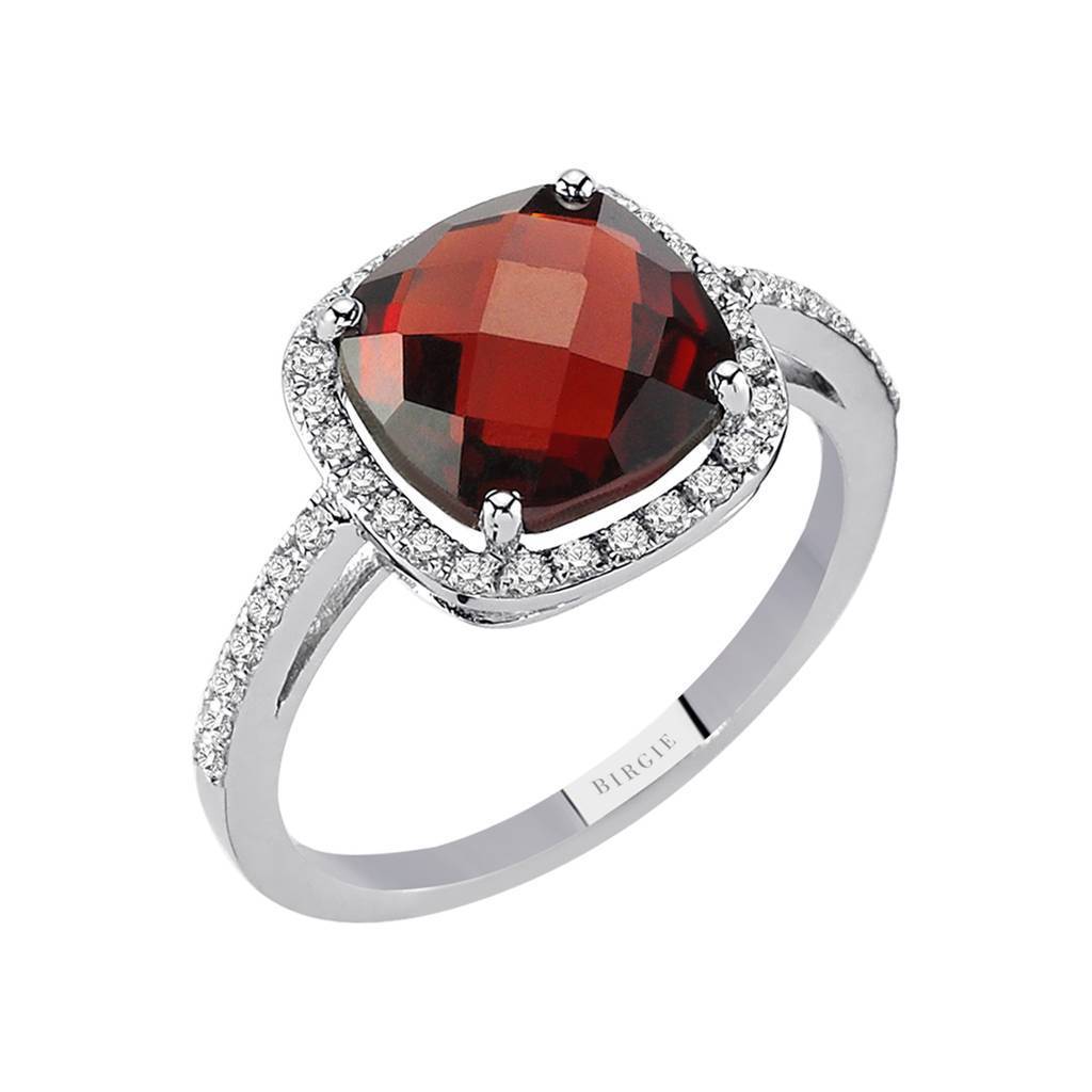 Diamond and Cushion Garnet Ring