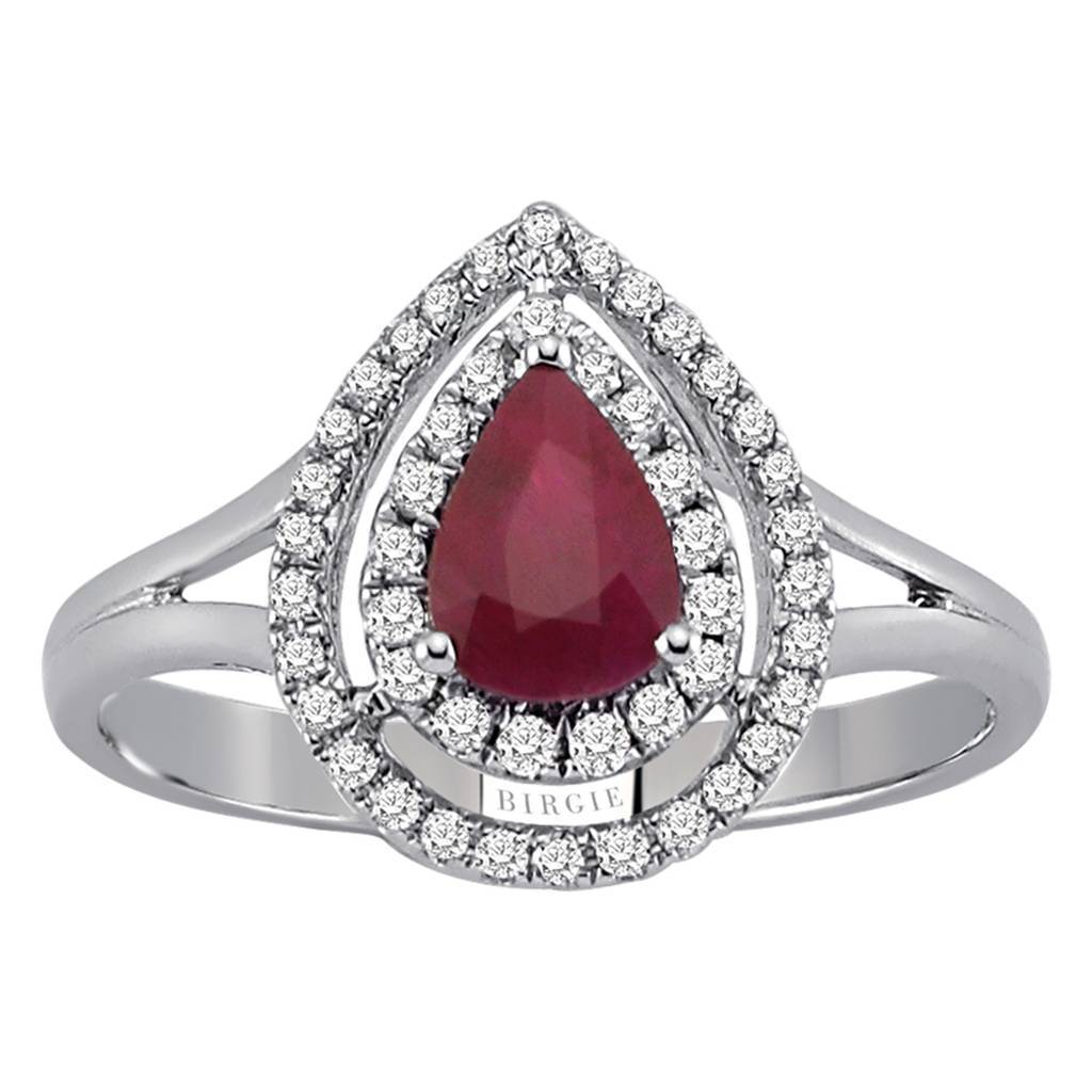 Two Row Diamond and Drop Ruby Ring