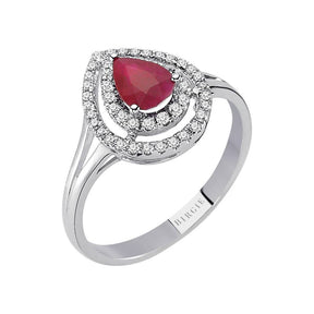 Two Row Diamond and Drop Ruby Ring
