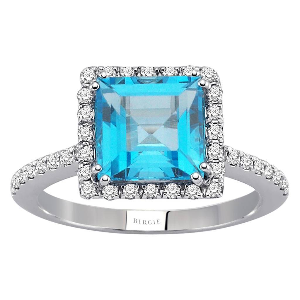Diamond and Princess Blue Topaz Ring