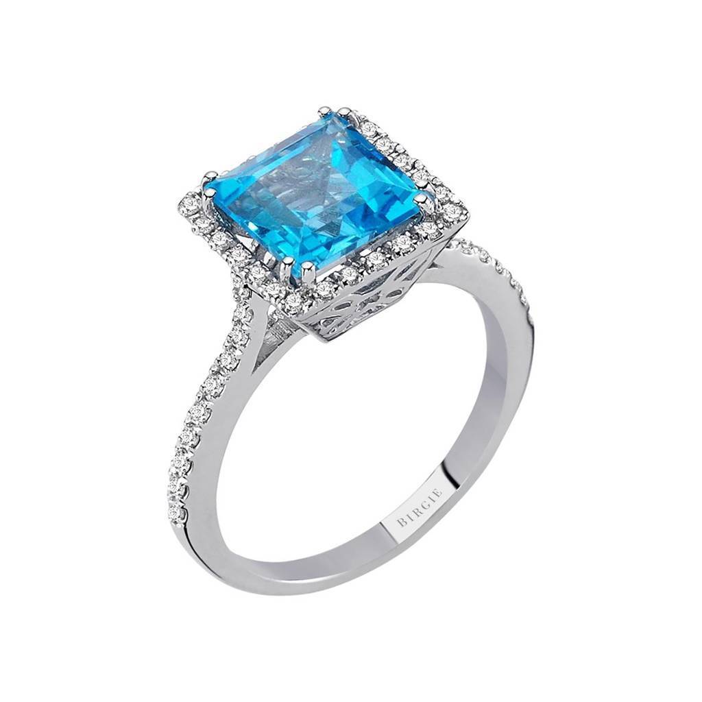 Diamond and Princess Blue Topaz Ring