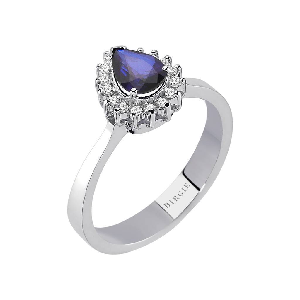Diamond and teardrop sapphire ring