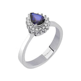 Diamond and teardrop sapphire ring