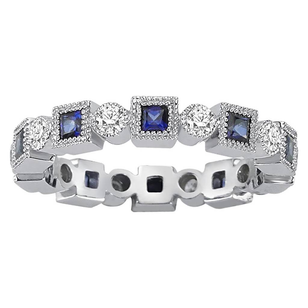 Bague pleine bande diamant et saphir taille princesse