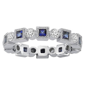 Bague pleine bande diamant et saphir taille princesse
