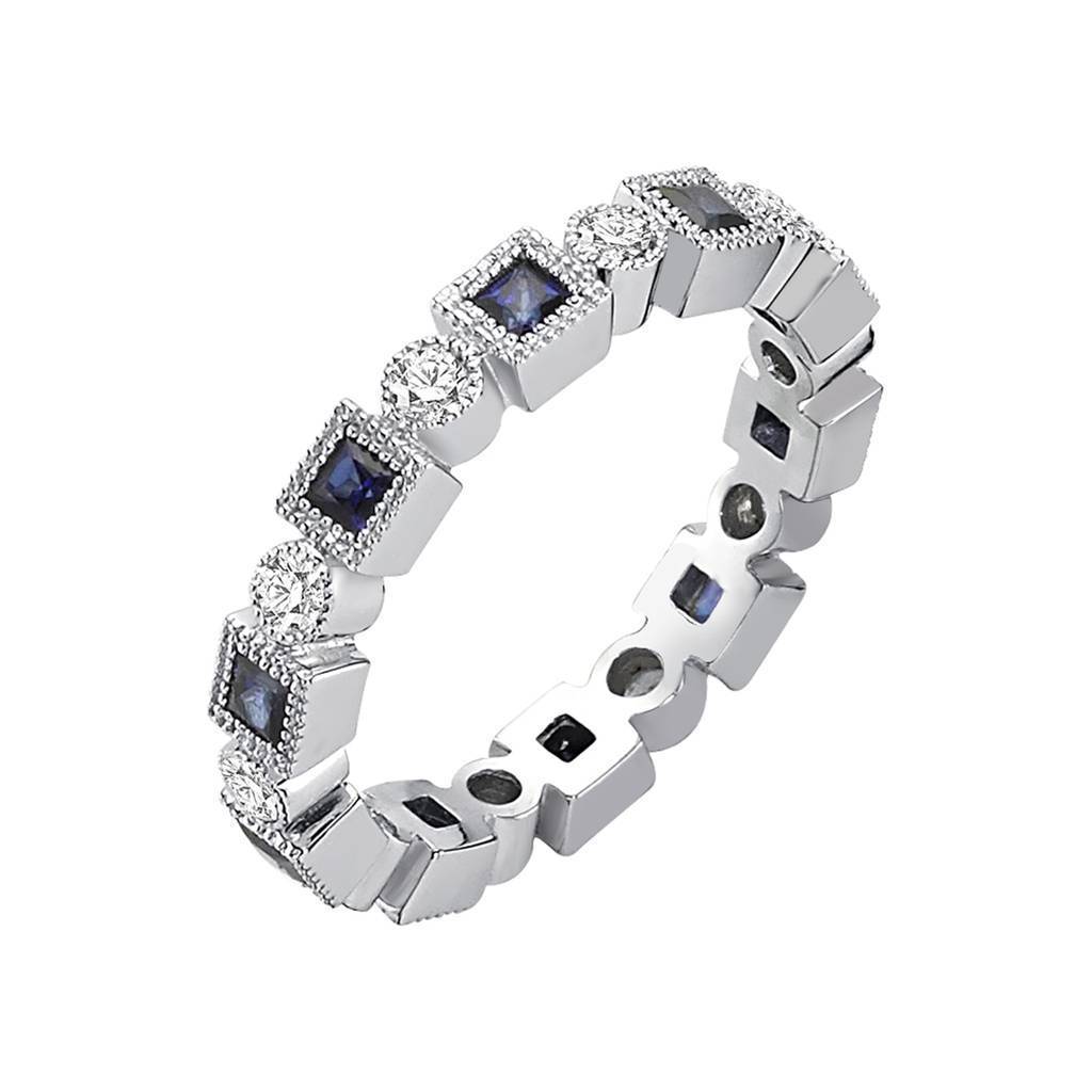 Bague pleine bande diamant et saphir taille princesse