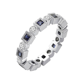 Bague pleine bande diamant et saphir taille princesse