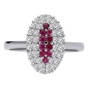 Double Row Diamond and Ruby Ring