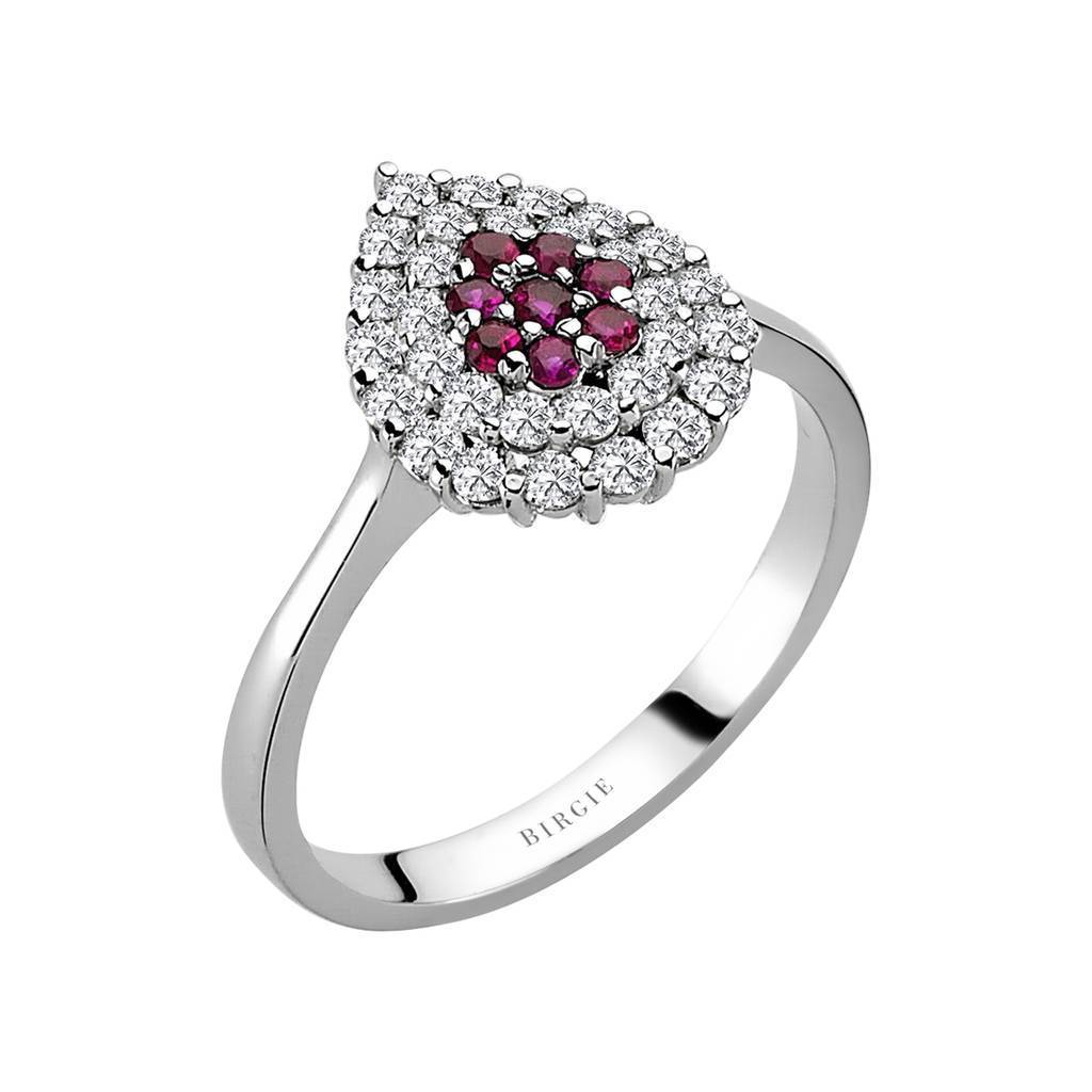 Double Row Diamond and Ruby Ring