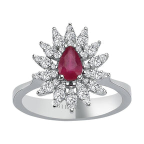 Diamond and teardrop ruby ​​ring