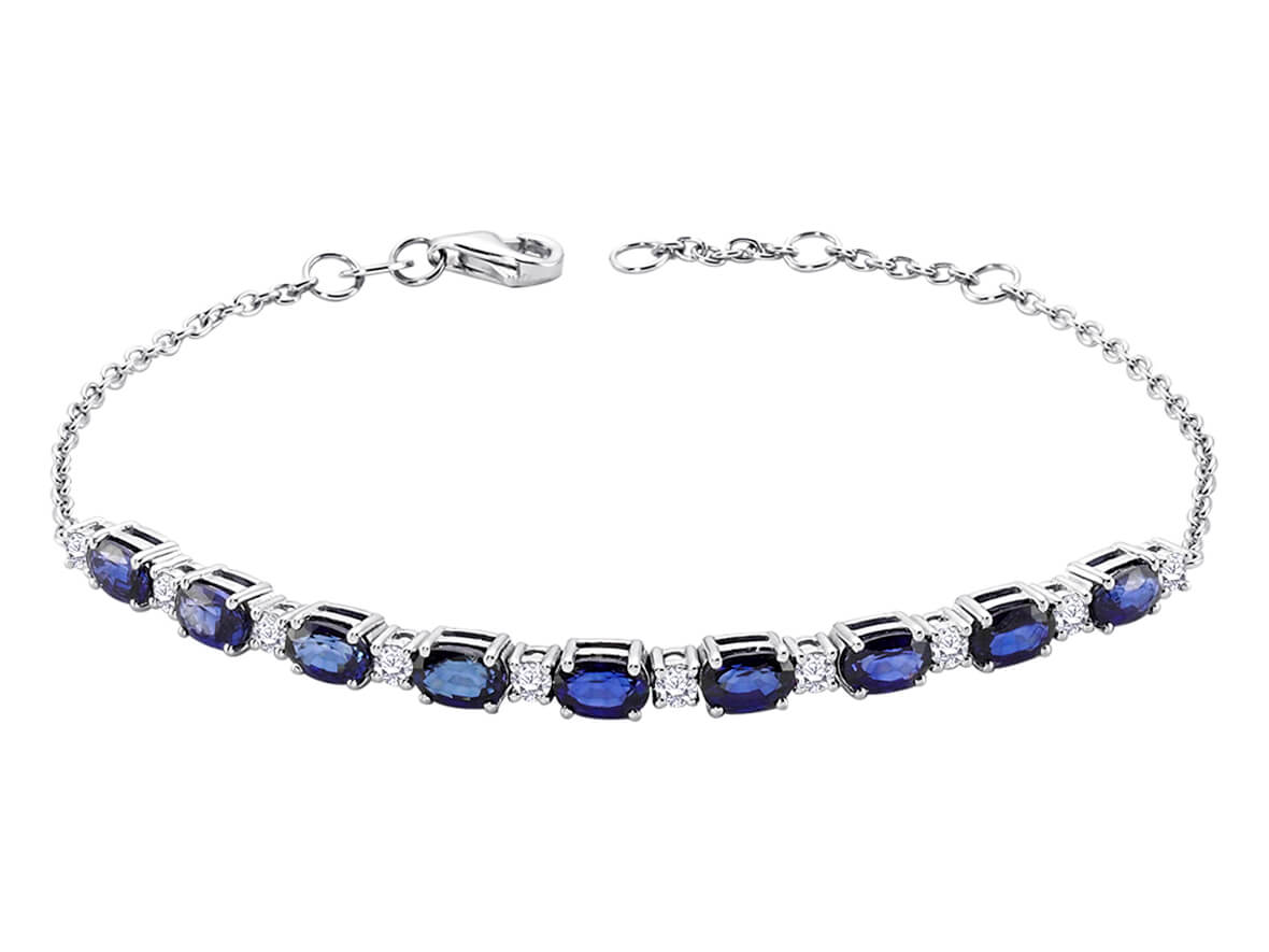 Bracelet Diamant et Saphir Ovale