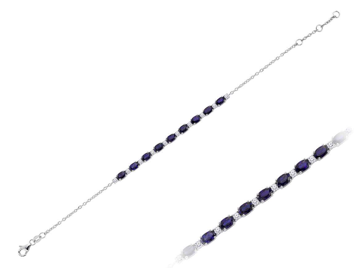 Bracelet Diamant et Saphir Ovale