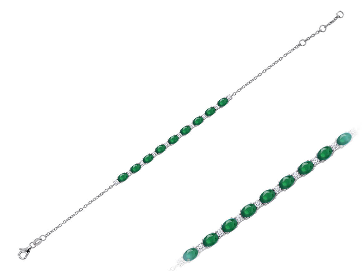 Diamond and Oval Emerald Bracelet