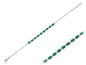 Diamond and Oval Emerald Bracelet