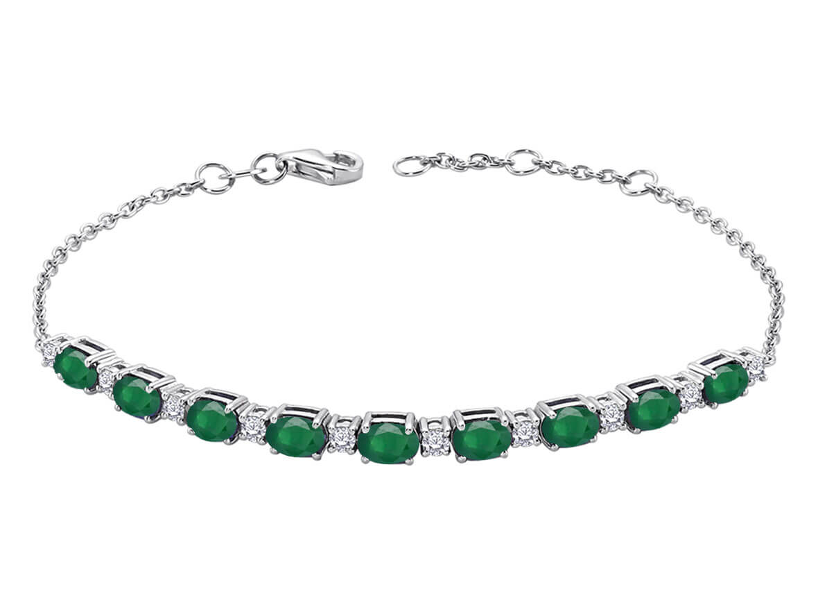 Diamond and Oval Emerald Bracelet